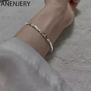 ANENJERY Штабелируемый гладкий квадратный браслет-куб для женщин и мужчин, простые модные ювелирные изделия, оптовая продажа