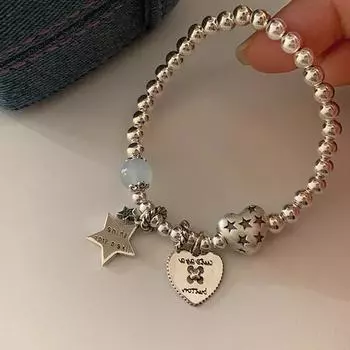 Anenjery Simulated-pearl Heart Star Bead Bracelet for Women Luxury Unique Sweet Exquisite Personalized Fashionable Versatile Bracelet Jewelry Gift белый