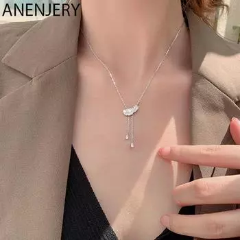 ANENJERY Snhiy CZ длинное ожерелье с кисточками для женщин, женские серебряные изысканные ювелирные изделия, подарки, оптовая продажа, S-N732 about 45cm