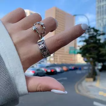 ANENJERY Star двойное открытое кольцо модные серебряные украшения для женщин и мужчин модные подарки Resizable