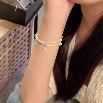 ANENJERY Sweet Entry Lux, двухслойный браслет с листьями для женщин, универсальный темпераментный браслет, повседневные украшения, подарок на фестиваль серебряный