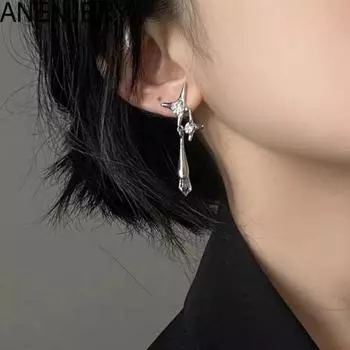 ANENJERY сверкающие циркониевые серьги-гвоздики со звездами и каплями воды для женщин и девочек, милые крутые вечерние украшения в стиле хип-хоп