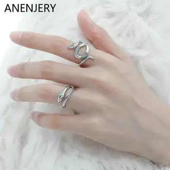 ANENJERY светло-голубое открытое кольцо со змеей для женщин, новая мода, креативный дизайн, кольца на указательный палец, подарочные ювелирные изделия Resizable серебряный