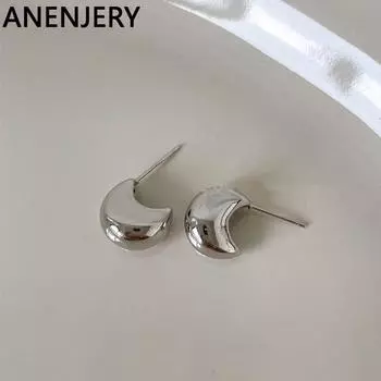 ANENJERY толстые серьги-гвоздики с гладким полумесяцем для женщин, роскошные простые металлические серьги золотого, серебряного цвета, pendientes mujer золотой