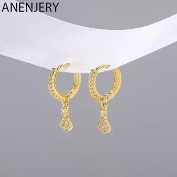 ANENJERY Веерообразные серьги-кольца с микроцирконом, женские милые золотые серьги серебряный