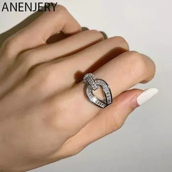 ANENJERY Винтажные открытые кольца с цирконом, женское блестящее роскошное золотое вечернее кольцо Resizable