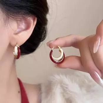 ANENJERY Серьги-кольца с двойным кругом в винно-красном и белом цвете с геометрическим узором для женщин, нишевые, ретро, темпераментные, легкие, роскошные, высококачественные, уникальные серьги, ювелирные подарки коричневый