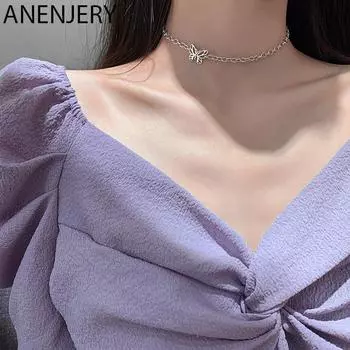 ANENJERY винтажное колье-чокер с полой бабочкой для женщин, лучшие ювелирные изделия в стиле панк, подарки серебряный