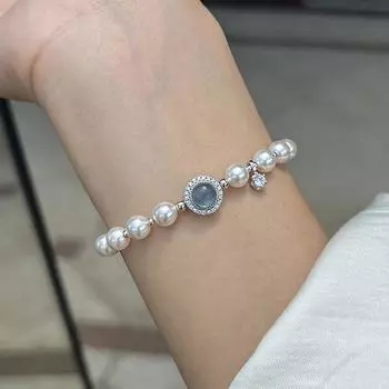 Anenjery Яркий Синий Цирконий Искусственный Жемчуг Браслет Для Женщин Милый Универсальный Новый Темперамент Ювелирные Изделия Подарок белый