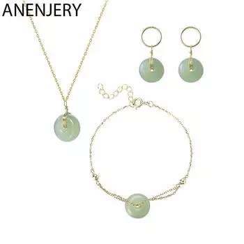 ANENJERY женские модные украшения, комплект ювелирных изделий из 3 предметов, круглые шеи + браслет + серьги для женщин и девочек, подарок, ювелирные изделия ручной работы зелёный