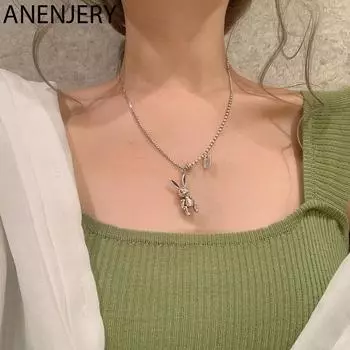 ANENJERY женские модные украшения с подвеской в виде кролика и животного, ожерелье для женщин, винтажные цепочки ручной работы в стиле хип-хоп, вечерние украшения S-N551 48cm+5cm