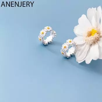 ANENJERY женские модные украшения серьги-кольца с цветком ромашки для женщин простые аксессуары