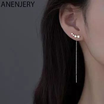 ANENJERY женские модные украшения со звездами, женские серьги нового дизайна, изысканные длинные серьги-цепочки, цельные S-E1443 серебряный