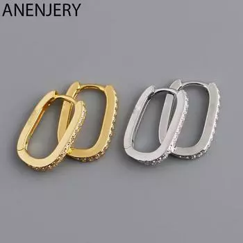 ANENJERY женские модные украшения U-образные серьги-кольца для мужчин и женщин простые круглые серьги с микроинкрустацией цирконом персонализированные ювелирные изделия серебряный