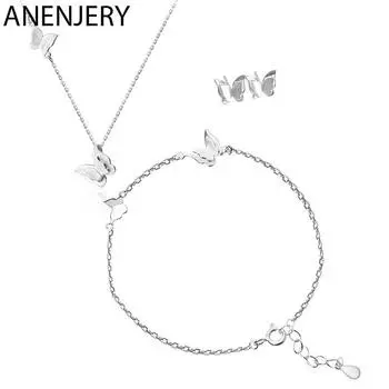 ANENJERY женские модные ювелирные изделия, ожерелье с милой бабочкой + серьги + браслет, наборы ювелирных украшений для женщин Jewelry Set