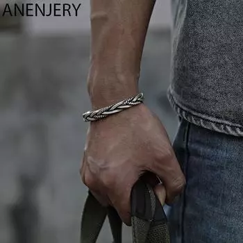 ANENJERY женские модные ювелирные изделия тканые браслеты с текстурой для женщин и мужчин винтажные тайские серебряные корейские винтажные браслеты ювелирные изделия серебряный