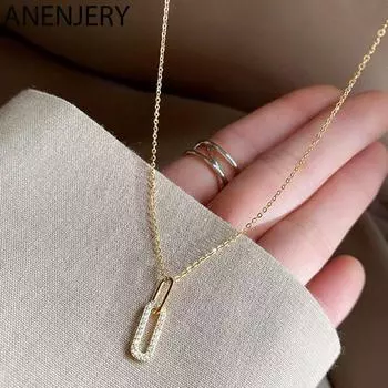 ANENJERY женское модное ювелирное изделие с цирконом, геометрическое двойное прямоугольное ожерелье для женщин, модная цепочка на ключицу, простые ювелирные изделия серебряный
