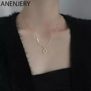 ANENJERY женское модное ювелирное изделие с кубическим цирконом, улыбающееся ожерелье с надписью Favce для женщин, простая новая цепочка на ключицу, подарок на день рождения, S-N678 40cm add 5cm золотой