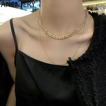ANENJERY женское ожерелье, медное золотое двухслойное ожерелье-цепочка, цепочка на ключицы для женщин, просто европейский стиль, популярные ювелирные изделия