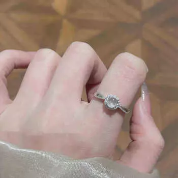 Кольцо Anenjery с цирконом, геометрическим, круглым, с кошачьим глазом, для женщин, модное, высококачественное, нишевое, универсальное, ювелирное изделие, подарок белый