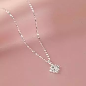 Anenjery Zircon Geometric Cross Rhombus Pendant Necklace For Women Fashionable Simple Versatile High-end Light Luxury Clavicle Chain Jewelry Gift белый