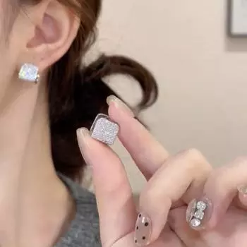 ANENJERY Цирконовые геометрические квадратные двухсторонние серьги-кольца для женщин, изысканные универсальные персонализированные серьги, ювелирный подарок белый
