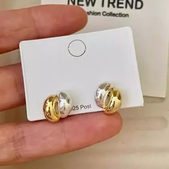 ANENJERY Золотисто-серебристые контрастные лепестковые гладкие матовые серьги Женская индивидуальность Роскошный темперамент Изысканные высококачественные серьги Ювелирные подарки белый