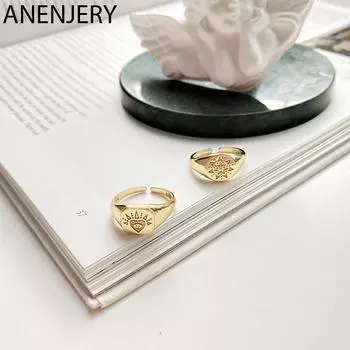 ANENJERY золотые кольца с рисунком нижнего сердца для женщин, простое индивидуальное регулируемое кольцо с цирконом, ретро ювелирные изделия Resizable