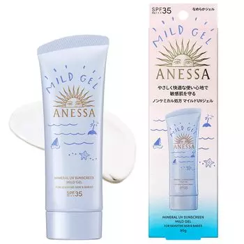 ANESSA Mineral UV Mild Gel 90g Sensitive For Makeup Waterproof SPF35+PA+++ Без запаха, для кожи, для младенцев, без добавок, без запаха, солнцезащитный крем, для лица/тела, чистый
