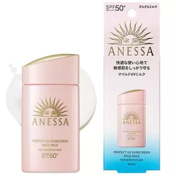 ANESSA Perfect UV Mild Milk NA 60 мл Чувствительная для лица и макияжа водостойкая SPF50+PA++++ кожа, для детей, без добавок, без отдушек, солнцезащитный крем, для тела, чистый