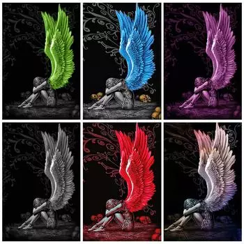 Ангел 5D DIY алмазная живопись полная квадратная/круглая дрель грустный ангел наборы для алмазной вышивки крестом домашний декор подарок Round 20x30cm белый