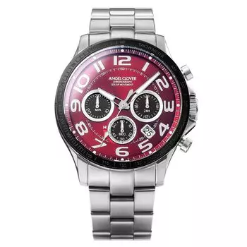 [Angel Clover] Men s Time Craft Solar Chronograph Sapphire Glass Red Dial NTCS44SBRE Silver