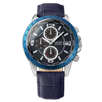 [Angel Clover] Мужские часы Mondo Solar Solar Chronograph с сапфировым стеклом и темно-синим циферблатом NMOS44SNNV-NV Navy