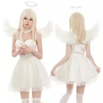 Ангел Дьявол Косплей Хэллоуин Костюм Роскошный Комплект Взрослых Крылья Милый Сексуальный Цельный Костюм Событие Костюмированная Вечеринка Культурный Фестиваль [Mprocen] Женский белый