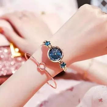 [Angel D] Женские часы со звездами и кристаллами, металлические наручные часы, популярные корейские часы