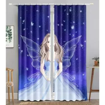 Ангел Девушки Девочки Мультфильм Дети Плотные Шторы Окна Для Гостиной Спальни Ванной Кухни Дверь Шкафа Декор Крючки W50 X H130(CM)X2&Hook
