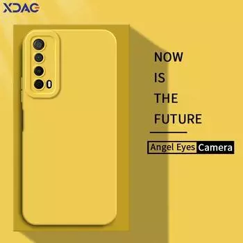 Angel Eyes Square Liquid Silicone Phone Case for Huawei Y7A Full Camera Protective Soft Shockproof Back Cover HuaweiY7A Housing Huawei Y7A