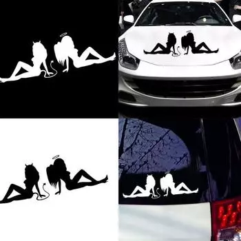 Ангел и Демон Автомобильная наклейка Наклейка на боковое окно Светоотражающая аппликация Предупреждающий знак белый