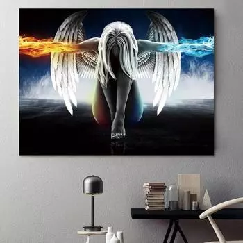 Ангел и Демон в скандинавском стиле, холст, живопись, художественная роспись, креативное украшение для дома, украшение для гостиной, комнаты, художественный постер 20x30cm No frame синий/золотой