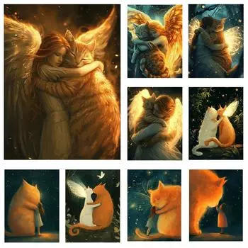 Ангел Эльф Девушка 5DDIY Алмазная картина Мозаика Магия Таинственная большая кошка Алмазная картина Мозаика Вышивка Украшение для дома Full Round 20x30CM