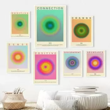 Плакаты с числами ангелов, градиентная аура, абстрактная печать, позитивное астрологическое утверждение, живопись на холсте, духовное настенное искусство, картины 21x30cm No Framed белый