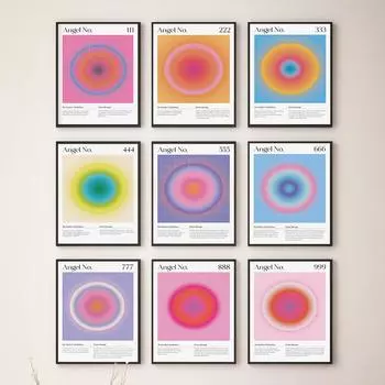 Angel Numbers Gradient Posters and Prints Aesthetic Minimalist Canvas Painting Spiritual Art Wall Picture for Living Room Decor 21x30cm No Framed белый