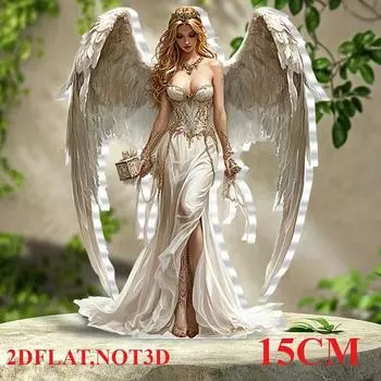 Ангел с крыльями, 2D плоский акрил, настольное украшение, орнаменты, подходит для гостиной, офиса, вечеринки, Рождества, Хэллоуина 15CM
