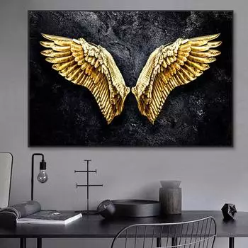 Ангел с золотыми крыльями, черный рок, фоновые постеры, настенные художественные принты на холсте, скандинавские поп-картины для гостиной, домашний декор, изображение 21x30cm No Framed белый