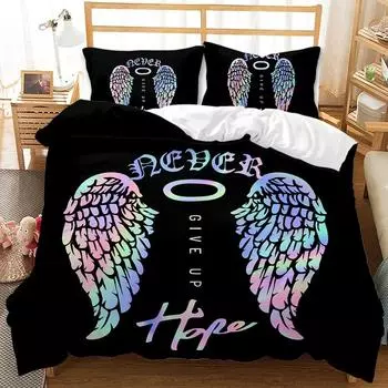 Angel Wings Duvet Cover, Angel Fairy Tale Theme Bedding Set for Teens Adults, Beautiful Feather Polyester Comforter Cover EU Single 135x200cm