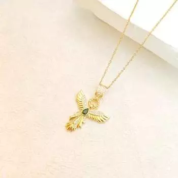 Angel Wings Necklace Female Premium Personality Versatile Atmospheric Zircon Phoenix Spreading Wings Pendant Clavicle Chain
