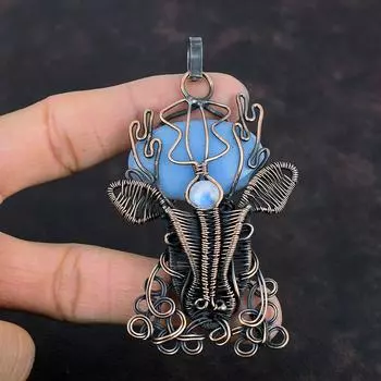 Angelite Copper Pendant Wire Wrapped Jewelry Rainbow Moonstone Gemstone Pendant Wire Wrap Deer Face Pendant Handmade Copper Jewelry For Gift