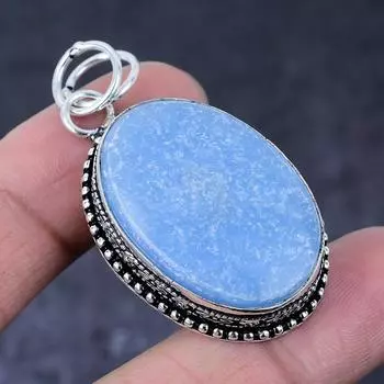 Angelite Stone Gemstone Handmade 925 Sterling Silver Jewelry Pendant 2.05 V0O13