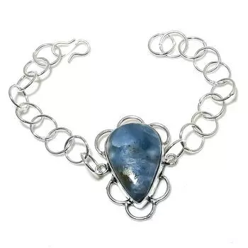 Angelite Stone Gemstone Handmade 925 Sterling Silver Bracelet 7-8 j8Z51