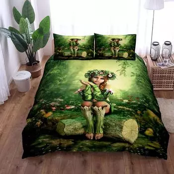 Angels Folk Tales Bedding Set King Queen Twin Single Size Duvet Cover Pillow Cases Bed Linen Set EU single(135x200cm)